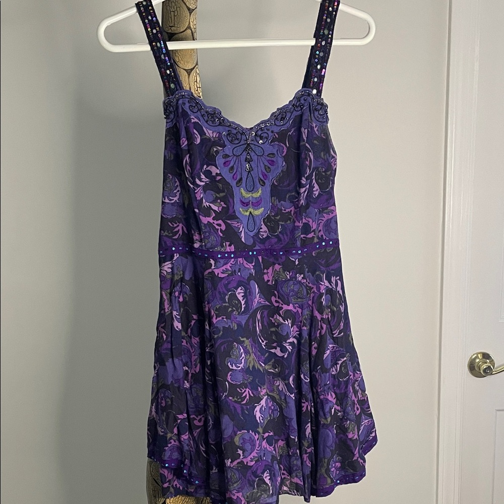 Free People Purple and Black Mini Dress sequin Y2K